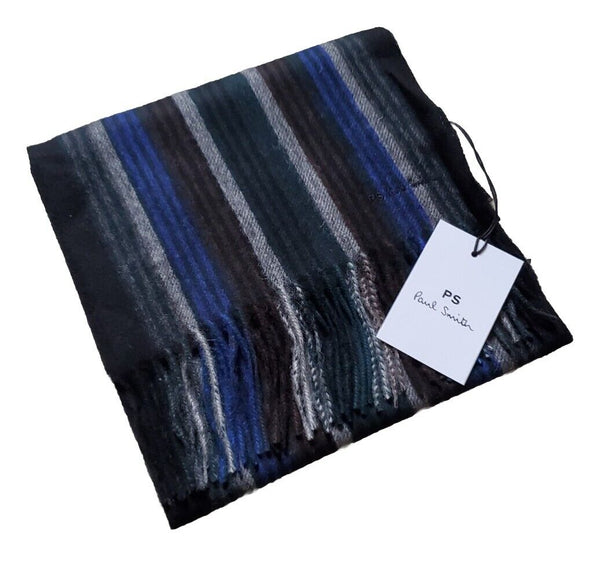 PAUL SMITH SCARF Mens Signature Stripes Lambswool Embroidered Logo Rrp £140
