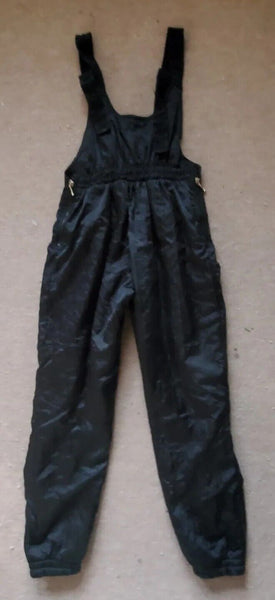 CHAMPION Sport Salopettes Ski Trousers Pants Womens UK 12 Black Gold Vintage 80s