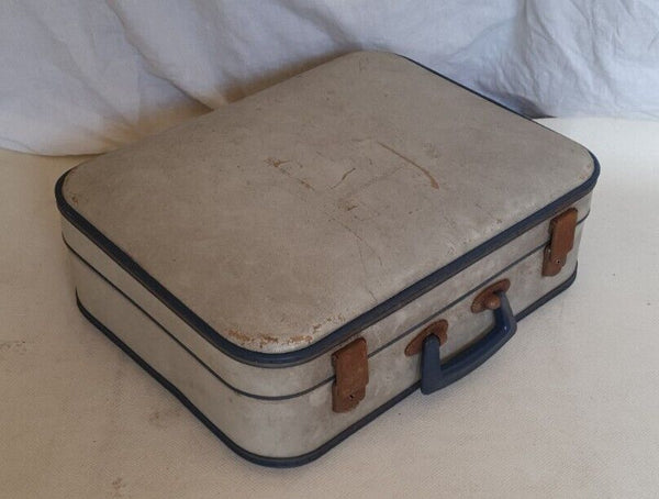 VINTAGE SUITCASE Cream Blue Small Original 1950's - Made In England