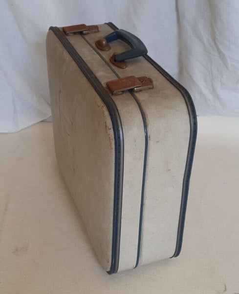 VINTAGE SUITCASE Cream Blue Small Original 1950's - Made In England
