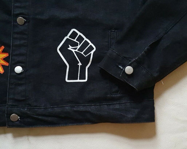 WESC Denim Trucker Jacket Black Mens L Womens XL RRP £130 Social Justice