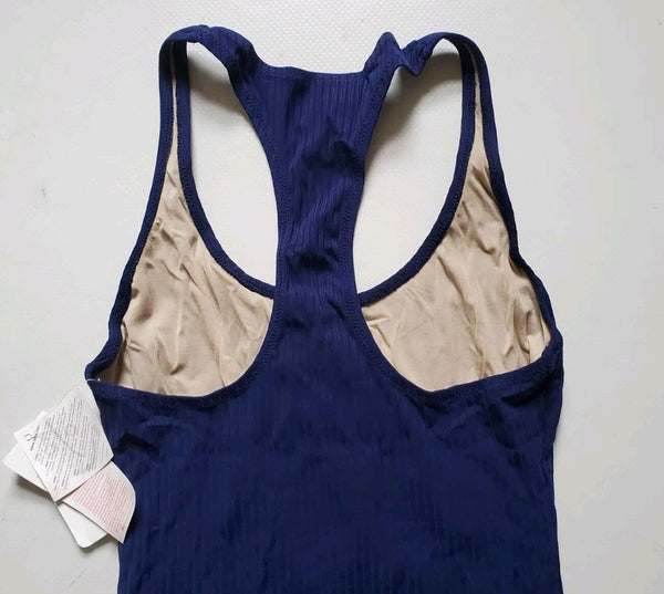 LACOSTE Swimsuit Swimming Costume 1 Piece Size M Blue Spellout New With Pouch