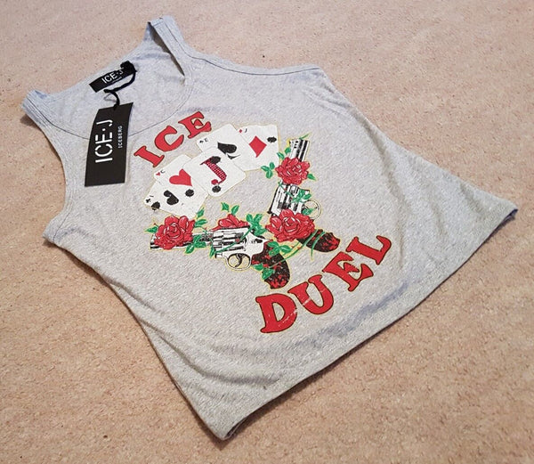 ICEBERG ICE-J DUEL Vest Top Womens 10 Grey Cotton Blend Stretch Made In Italy
