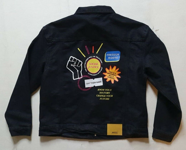 WESC Denim Trucker Jacket Black Mens L Womens XL RRP £130 Social Justice