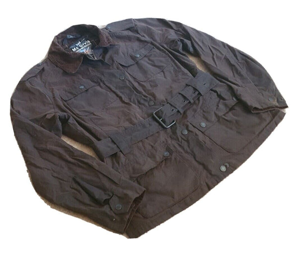 ORVIS Wax Jacket Coat Womens S Brown Waxed Cotton Belted Check Cotton Lined