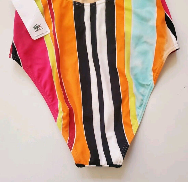LACOSTE Swimsuit Swimming Costume 1 Piece Size M Striped New With Tags
