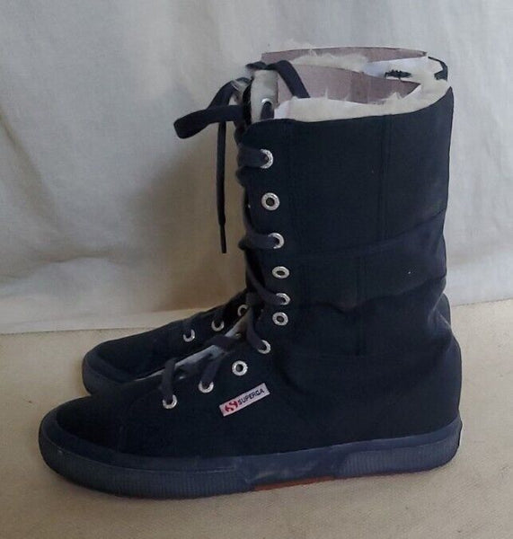 SUPERGA BOOTS Full Blue Canvas Fur Lined Womens Uk 7 Eu 41 Rrp £160