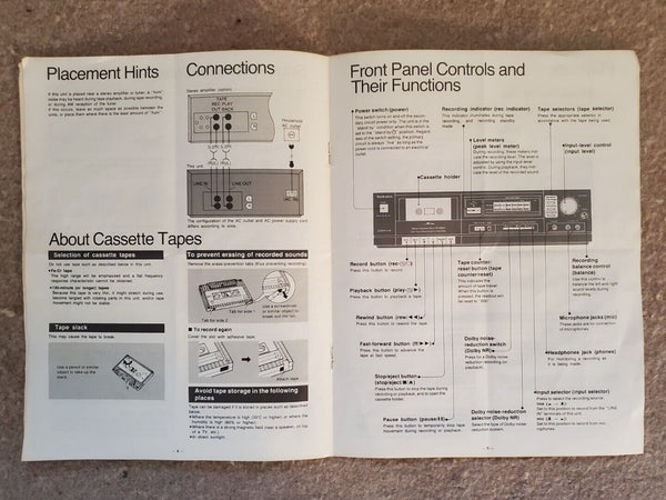 Technics RS-B205 Instruction Manual Stereo Cassette Recorder Player - English