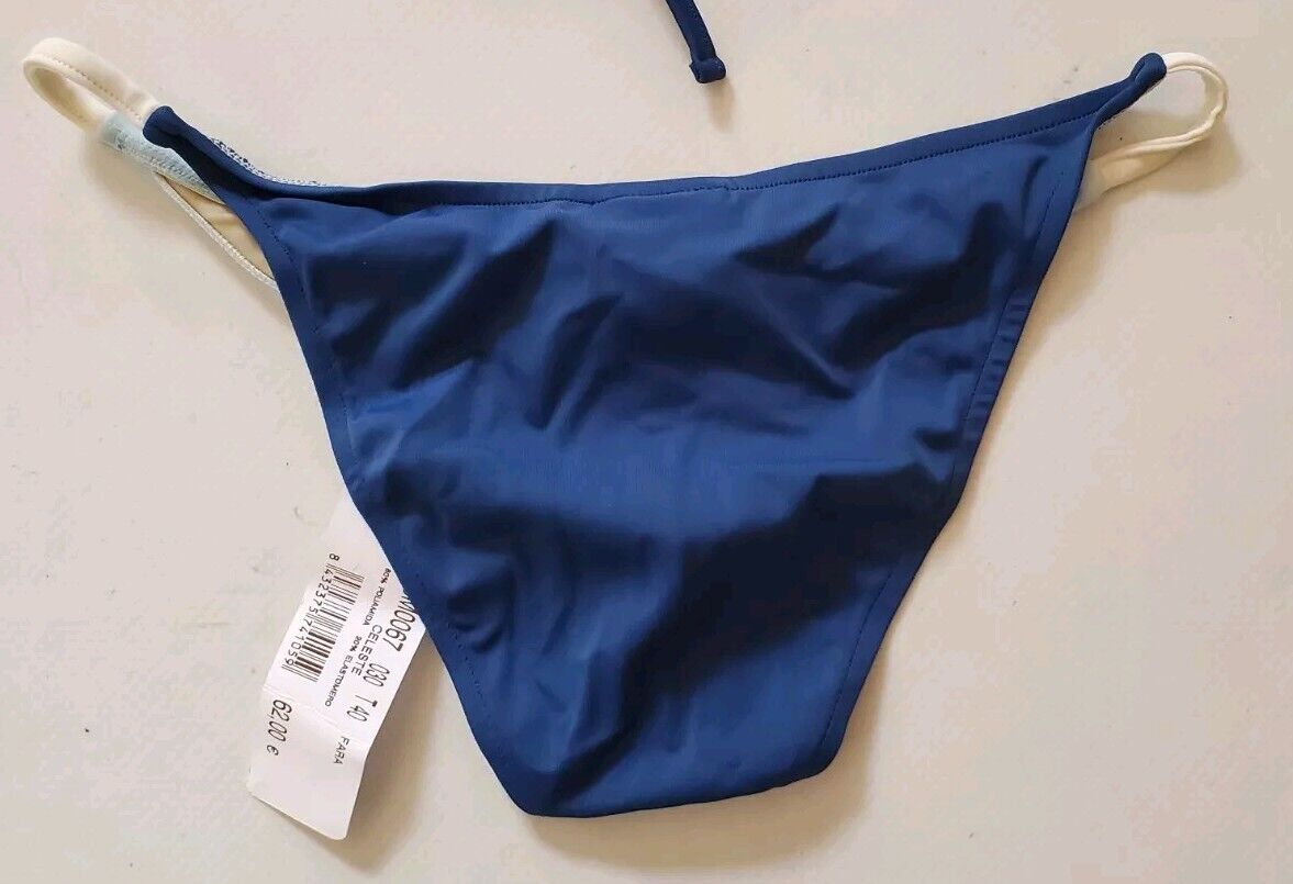 LACOSTE Bikini Swimsuit 2 Piece Size M Twotone Blue Halter Neck New With Pouch