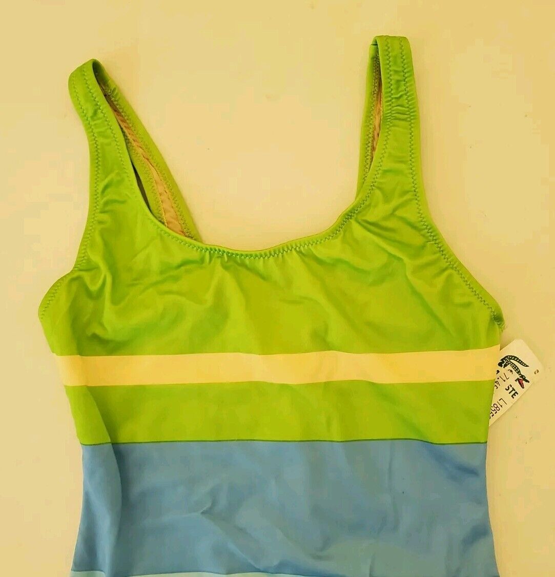 LACOSTE Swimsuit Swimming Costume 1 Piece Size XS Blue Green New With Pouch