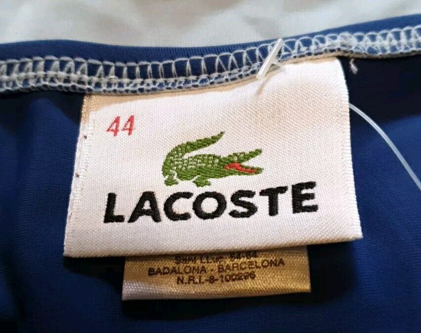 LACOSTE Bikini Swimsuit 2 Piece Size M Twotone Blue Halter Neck New With Pouch