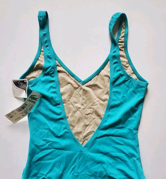 LACOSTE Swimsuit Swimming Costume 1 Piece Size UK M Blue Esmeralda New With Tags