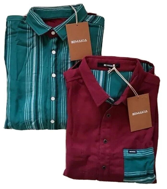 MAKIA OVER SHIRT Reversible Mens S  North Sea Fishing Green Burgundy Thick Weave