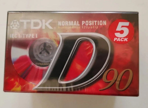 TDK D90 Normal Position Cassette Tapes X 5 Factory Sealed IEC 1 Type 1