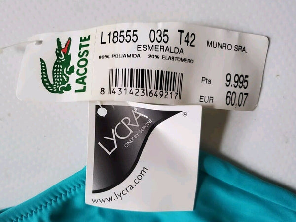 LACOSTE Swimsuit Swimming Costume 1 Piece Size UK M Blue Esmeralda New With Tags