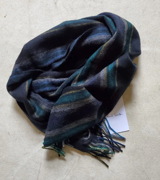 PAUL SMITH SCARF Mens Signature Stripes Lambswool Made In Uk Rrp £140