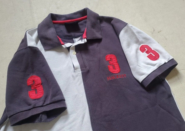 HACKETT Polo Shirt Mens M Regular Fit 3 Black White Bisect Red Cotton Authentic