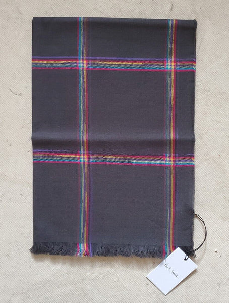 PAUL SMITH Pashmina Scarf Shawl Grey Check Cashmere Wool Made in UK Rrp £189