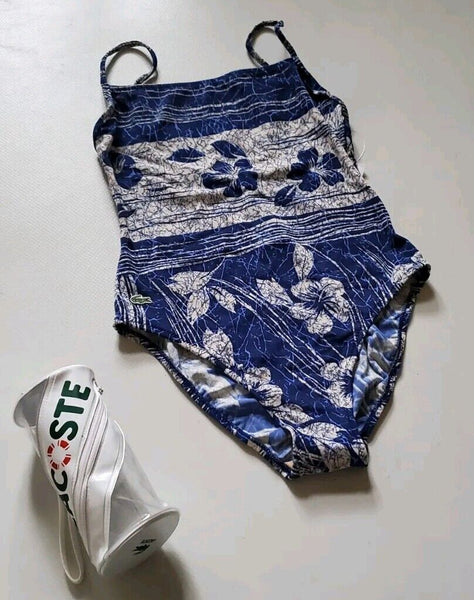 LACOSTE Swimsuit Swimming Costume 1 Piece Size S Blue Floral New With Pouch
