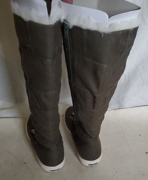 SUPERGA BOOTS Knee High Green Canvas Fur Lined Womens Uk 5.5 Eu 39 Rrp £160