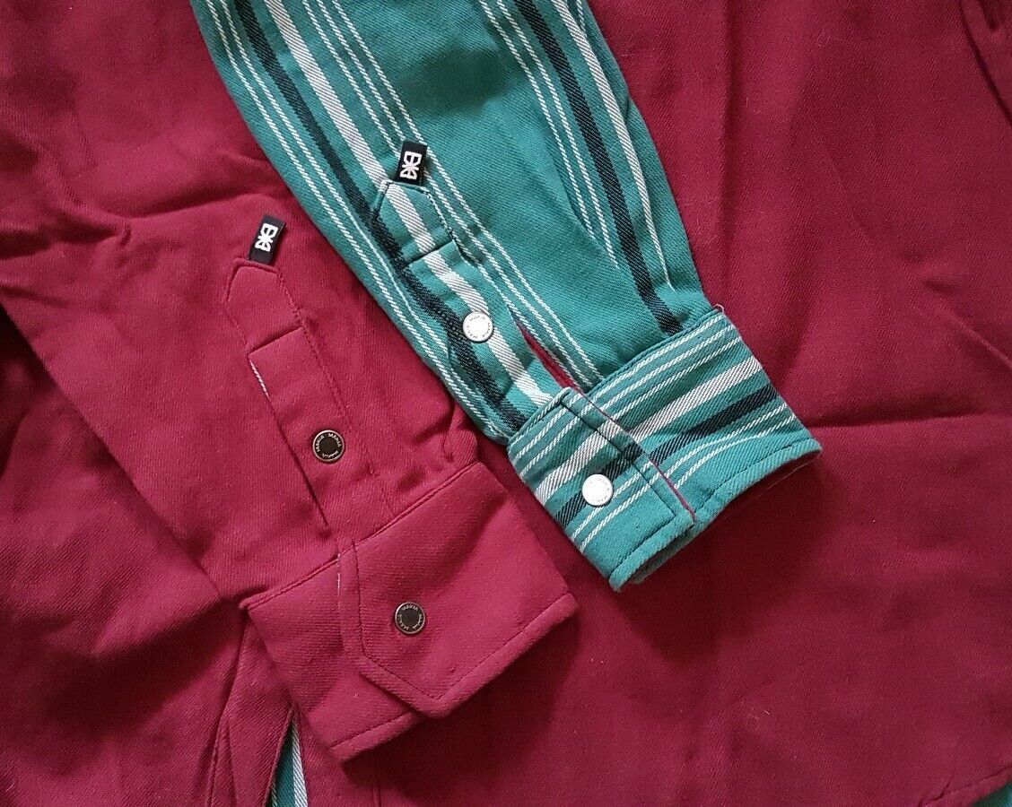 MAKIA OVER SHIRT Reversible Mens S  North Sea Fishing Green Burgundy Thick Weave