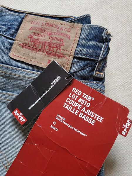 LEVIS 519 Jeans Mens W 30 L 34 Slim Fit Low Rise Blue Fade Denim New With Tags