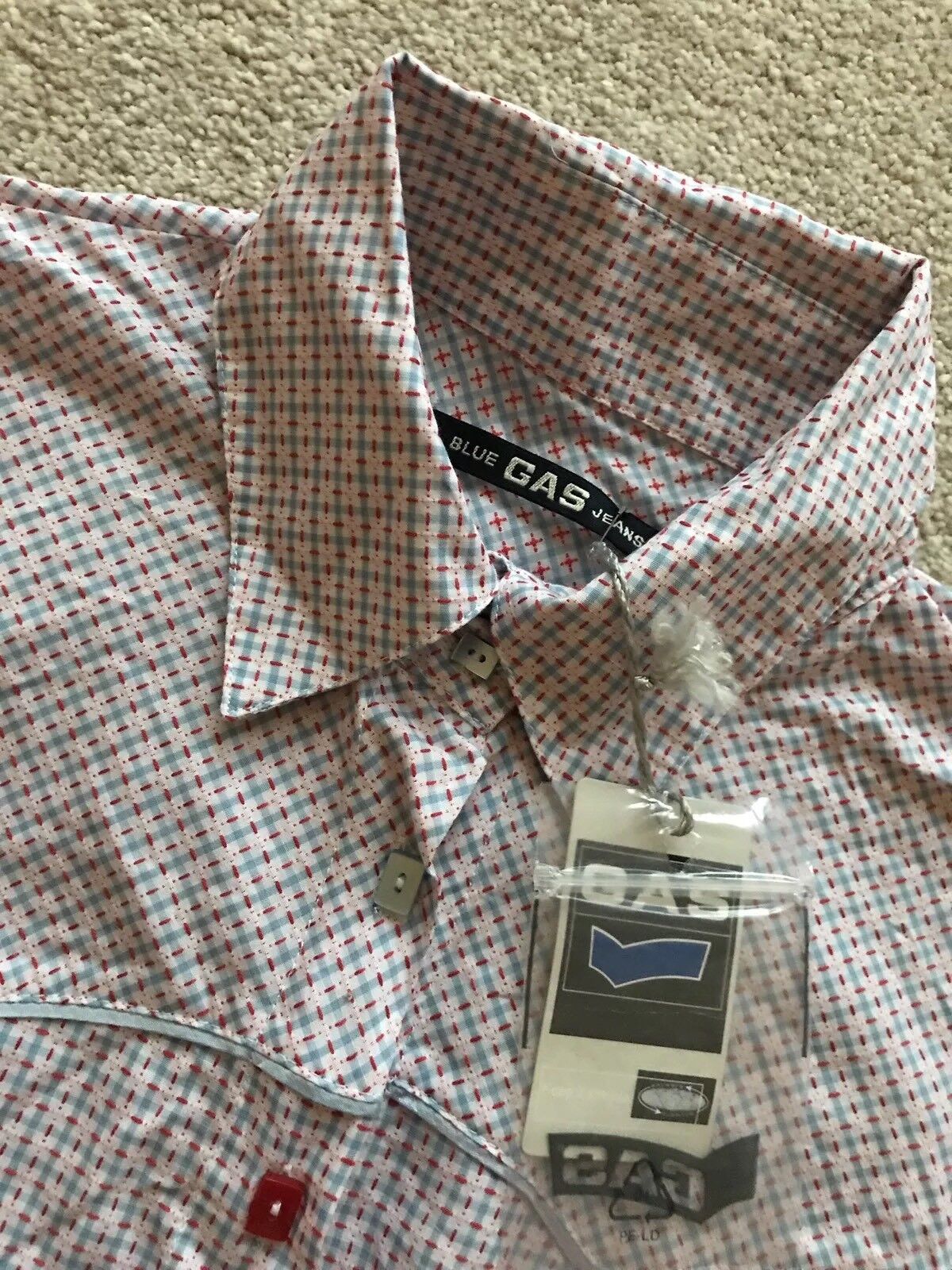 GAS SHIRT BLOUSE Womens L KIZZY BLUE RED BIZARE CHECK COTTON RRP £48