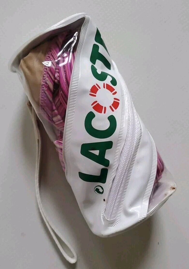 LACOSTE Bikini Swimsuit 2 Piece Halter Neck Size S Pink Striped New With Pouch