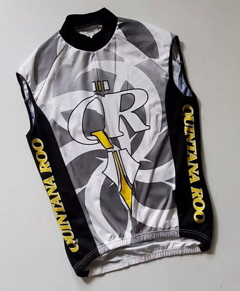 Quintana Roo By Nallini Cycling Jersey Vest Mens M Triathlon 3/4 Zip Grey White