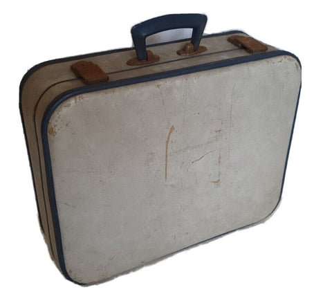 VINTAGE SUITCASE Cream Blue Small Original 1950's - Made In England