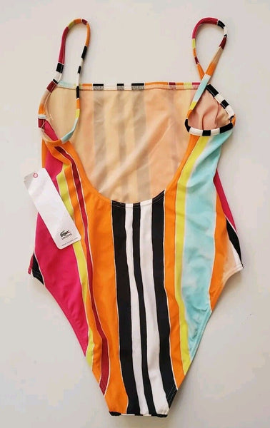 LACOSTE Swimsuit Swimming Costume 1 Piece Size M Striped New With Tags