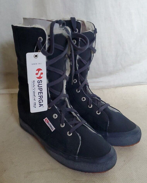 SUPERGA BOOTS Full Blue Canvas Fur Lined Womens Uk 7 Eu 41 Rrp £160