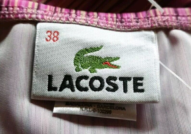 LACOSTE Bikini Swimsuit 2 Piece Halter Neck Size XS Pink Striped New With Pouch