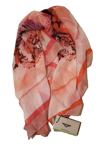BENTLEY SILK SCARF Womens Pink Orange Watercolours Handmade in Italy Rrp £125