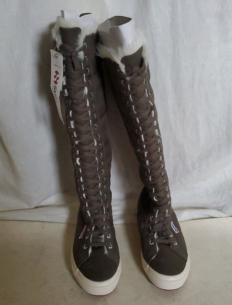 SUPERGA BOOTS Knee High Green Canvas Fur Lined Womens Uk 5.5 Eu 39 Rrp £160