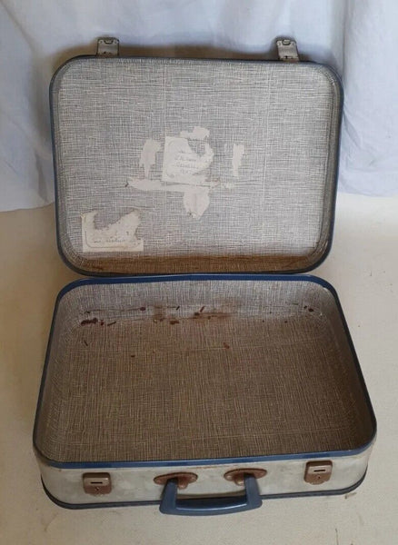VINTAGE SUITCASE Cream Blue Small Original 1950's - Made In England
