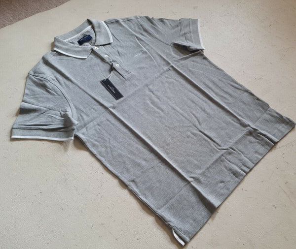 HACKETT Polo Shirt Mens M Grey White Trim Golf New With Tags