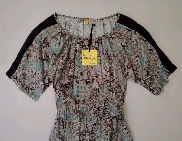 PAUL SMITH Summer Dress Womens S Floral Effect Italian Cloth Blue and Grey