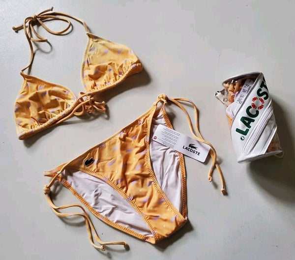LACOSTE Bikini Swimsuit 2 Piece Halter Neck Size XS Peach Croc New With Pouch
