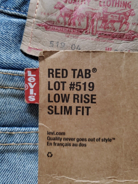 LEVIS 519 Jeans Mens W 30 L 34 Slim Fit Low Rise Blue Fade Denim New With Tags