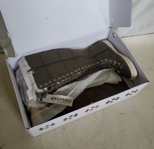 SUPERGA BOOTS Knee High Green Canvas Fur Lined Womens Uk 5.5 Eu 39 Rrp £160