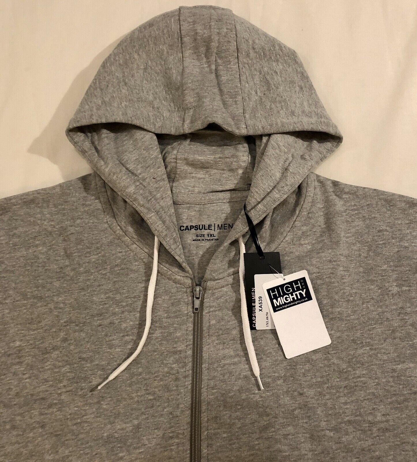 High and Mighty Hoodie Sweatshirt Grey Mens Size XL 50 Inch Chest