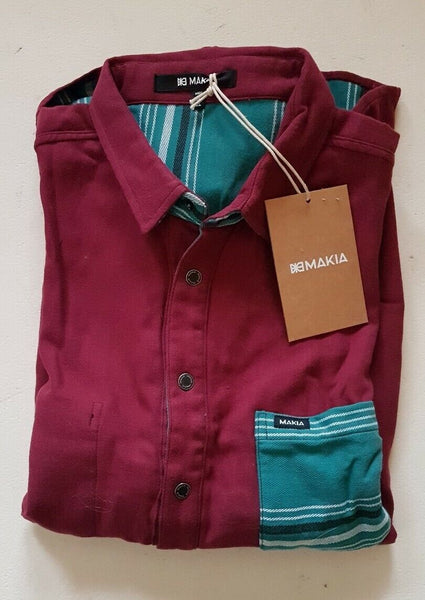 MAKIA OVER SHIRT Reversible Mens S  North Sea Fishing Green Burgundy Thick Weave