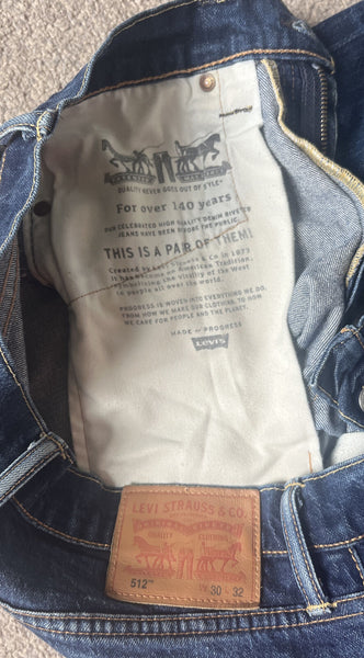 LEVIS 512 JEANS Mens W 30 L 32 vintage blue denim red tab slim fit A42