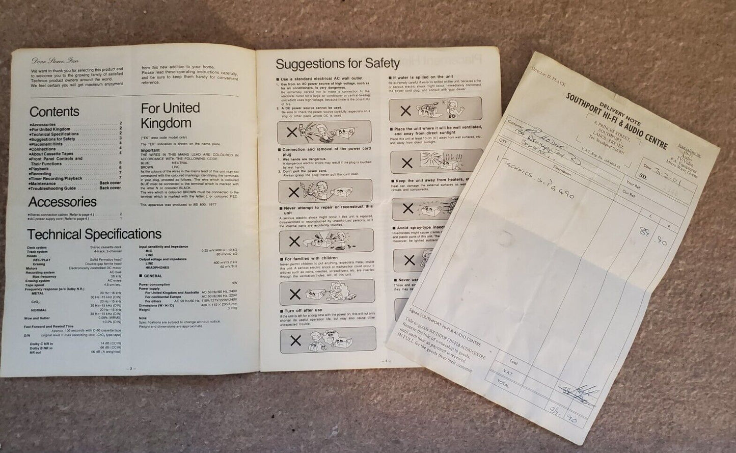 Technics RS-B205 Instruction Manual Stereo Cassette Recorder Player - English