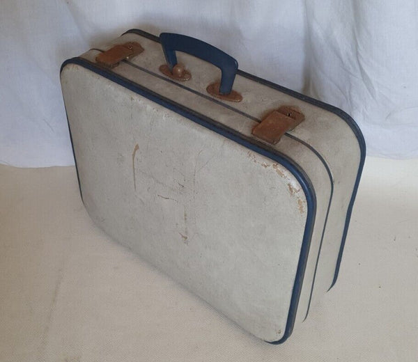VINTAGE SUITCASE Cream Blue Small Original 1950's - Made In England