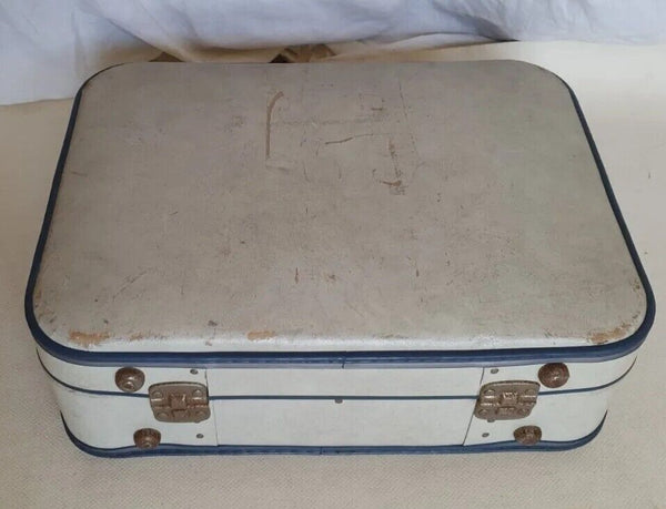VINTAGE SUITCASE Cream Blue Small Original 1950's - Made In England