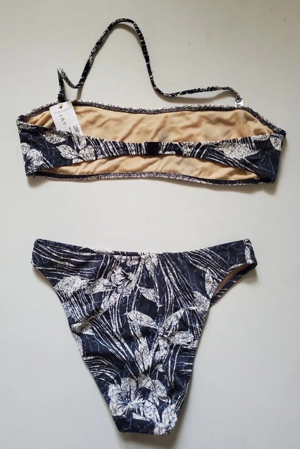 LACOSTE Bikini Swimsuit 2 Piece Halter Neck Size S Blue Floral New With Pouch