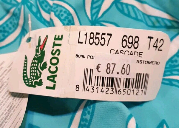 LACOSTE Bikini Swimsuit 2 Piece Size M Turquoise Blue Floral New With Pouch