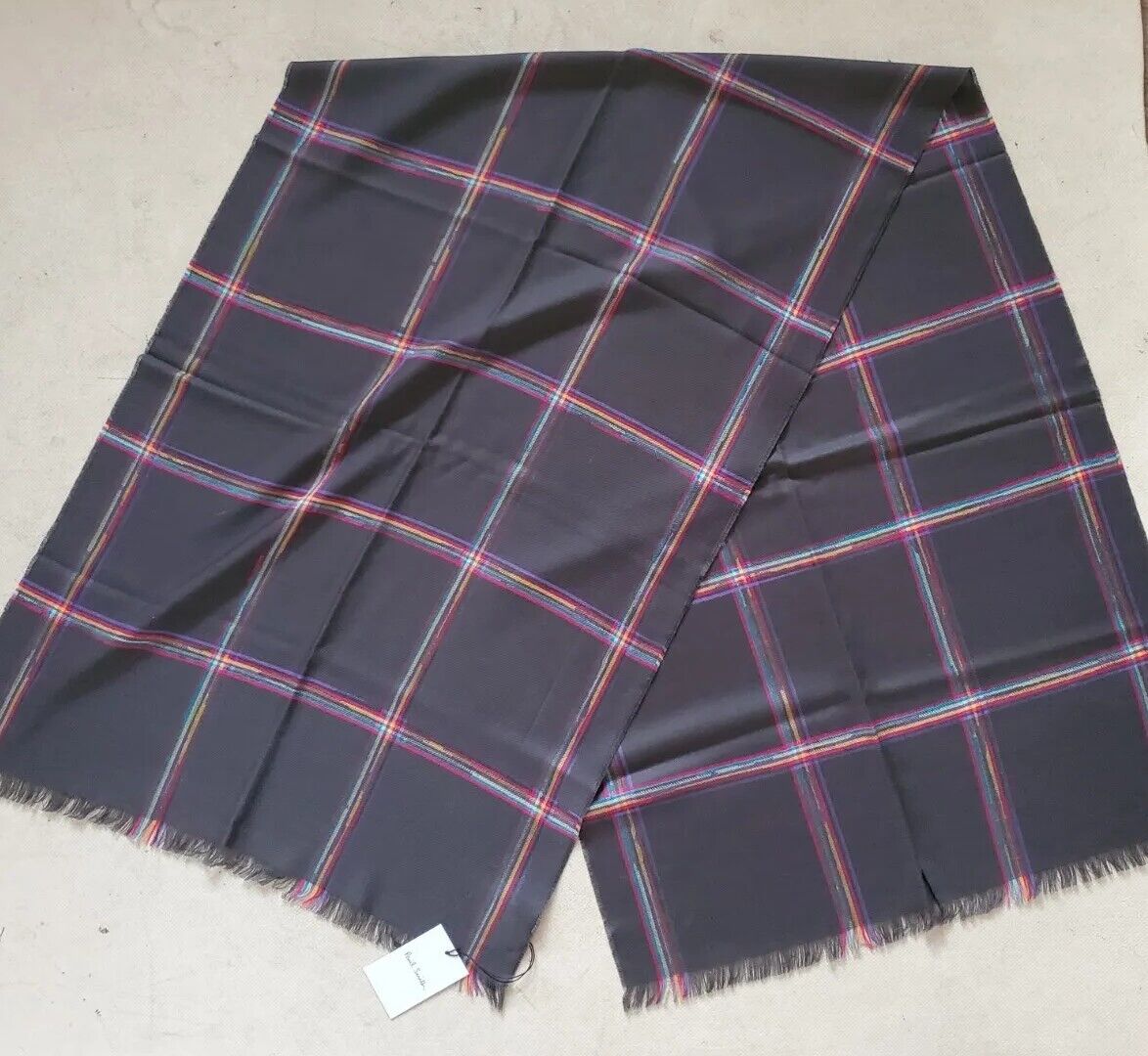 PAUL SMITH SCARF Mens Cashmere Wool Artist Check Grey Made in UK Rrp £165